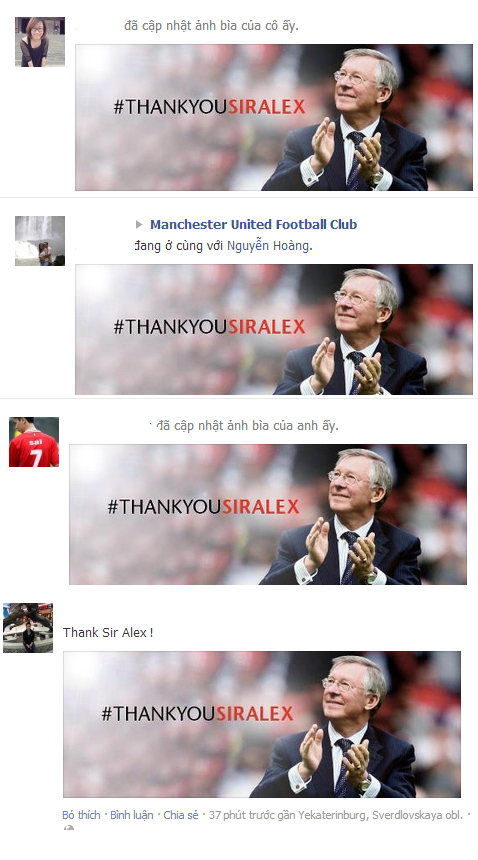 
	Cộng đồng người hâm mộ Quỷ đỏ đồng loạt thay đổi cover "Thank you Sir Alex"