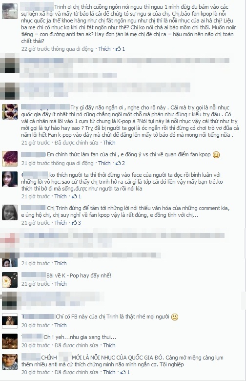 	Cuộc tranh cãi nảy lửa trên FB của fan Ngọc Trinh và fan K-pop trên FB chính thức của Ngọc Trinh
