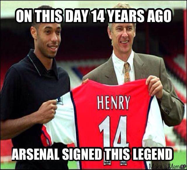 
	Ngày này 14 năm trước, Arsenal ký hợp đồng với Henry