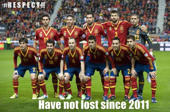 
	Tây Ban Nha đã trải qua 28 trận bất bại rồi (chỉ tính các giải đấu thuộc FIFA)