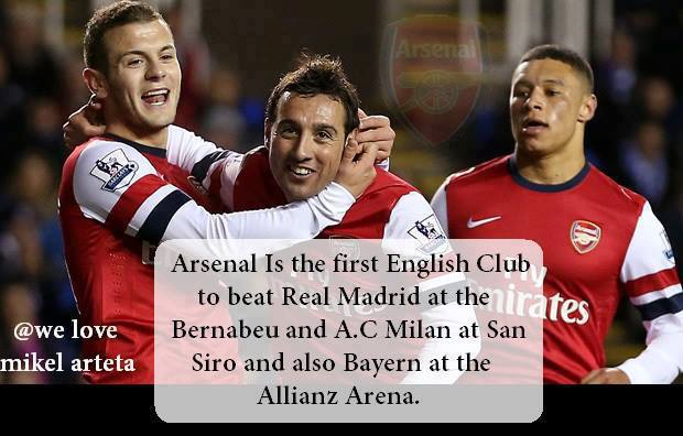 
	Arsenal là đội bóng Anh đầu tiên đánh bại cả Real, Milan và Bayern trên sân của đối thủ