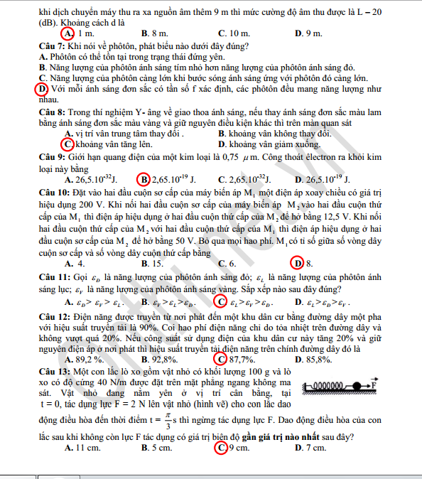 Tổng hợp đáp án của đề thi môn Vật lí khối A và A1 năm 2013