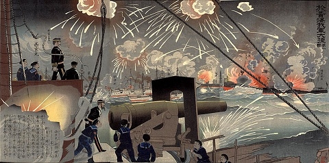 Hình ảnh vẽ lại về cuộc chiến trên biển giữa Trung - Nhật