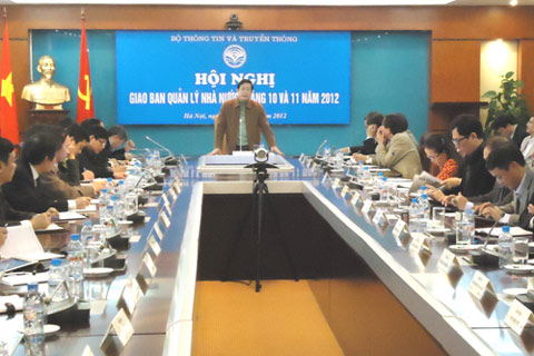 Bộ trưởng Bộ TT&TT Nguyễn Bắc Son công bố việc điều chuyển Cục trưởng Lưu Vũ Hải về làm Chủ tịch VTC tại cuộc họp Giao ban Quản lý Nhà nước Bộ TT&TT sáng 5/12/2012. 