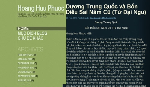 Bài viết Dương Trung Quốc - Bốn điều sai năm cũ đăng trên blog được cho là của ĐBQH Hoàng Hữu Phước