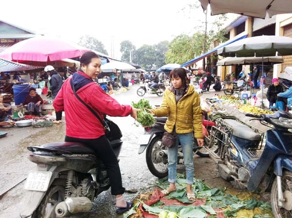 Chị Trần Thị Nụ (Vân Tảo- Thường Tín)đon đả mời khách mua cải xoong với giá 2.500 đồng và cải ngọt với giá 3.000 đồng/kg