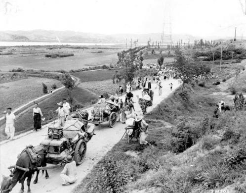 Người tị nạn sơ tán sau khi nhận lệnh từ quân đội Hàn Quốc đóng tại Pohang hồi tháng 8 năm 1950