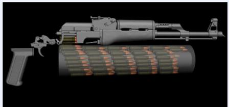 Hình ảnh đồ họa bố trí đạn trong băng đạn kiểu mới của súng AK.