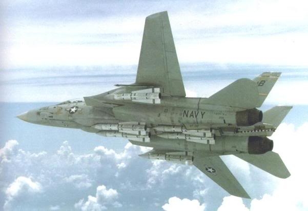 Máy bay tiêm kích phòng thủ hạm đội F-14A Tomcat mang đầy đủ cơ số đạn tên lửa đối không tầm xa AIM-54A theo cấu hình tuần phòng đối không (Photo of US DOD)