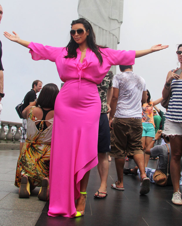 Kim Kardashian in a pink dress