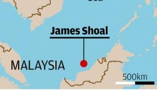 Bãi đá James Shoal nơi Hải quân Trung Quốc tràn xuống tập trận đổ bộ chỉ cách thành phố biển Bintulu của Malaysia 80 km.
