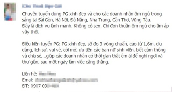 Dịch vụ "ôm người đẹp-ngủ trong sáng" xôn xao Facebook