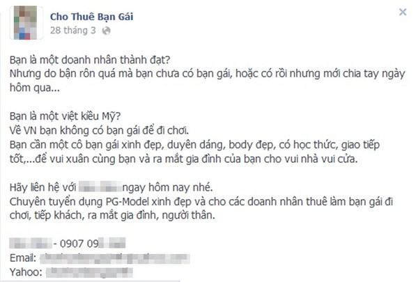 Dịch vụ "ôm người đẹp-ngủ trong sáng" xôn xao Facebook