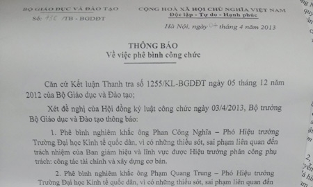 hiệu trưởng, kỷ luật, NEU