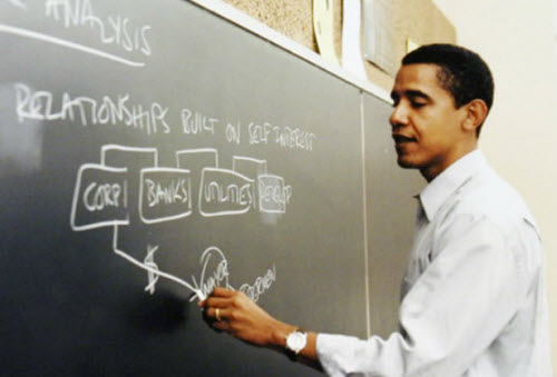 Sau đó, Obama theo học luật tại Harvard. Tại đây, ông được bầu là tổng biên tập tờ tạp chí Harvard Law Review danh tiếng của trường. Ông cũng là sinh viên da màu đầu tiên giữ cương vị này.