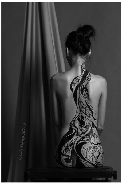 Thy Na, body painting, vẽ cơ thể, khỏa thân