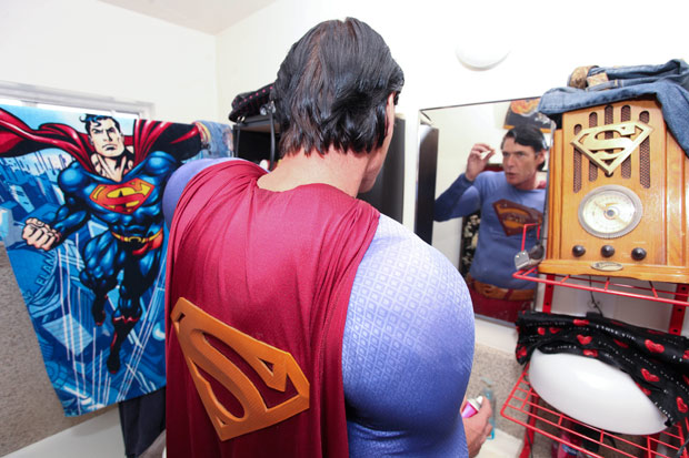 Christopher styles his hair just like his hero Superman