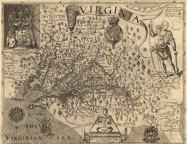 Bản đồ Virginia thời xưa - vùng đất mà thực dân Anh đặt chân lên.