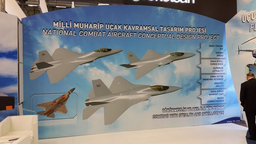 Ba bản vẽ đồ họa về máy bay chiến đấu tàng hình TFX lần đầu tiên được Thổ Nhĩ Kỳ tiết lộ ở triển lãm quốc phòng Istanbul.