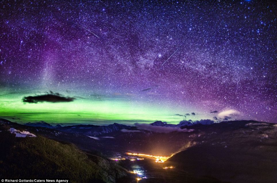 Starry night: the Northern Lights illuminate the sky above Revelstoke, British Columbia. The photograph looks like a CGI construct, but was taken using long exposure techniques