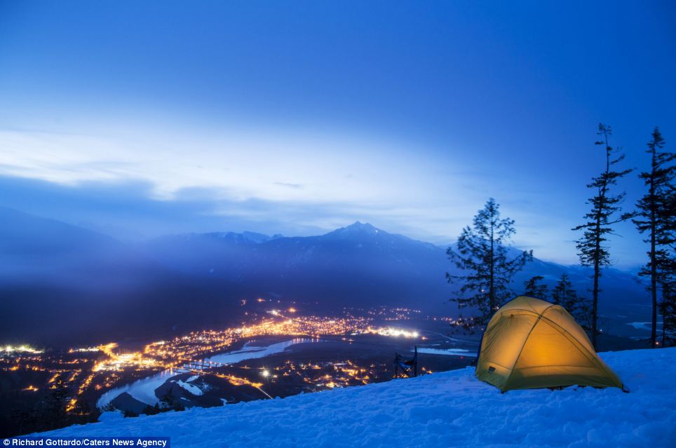 Forget me not: The sky turns an unforgettable bright blue against the icy peaks of the Rocky mountain range in freezing conditions