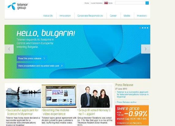 Tuyên bố thắng thầu trên website hãng Telenor