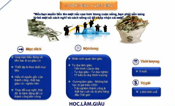 học làm giàu, quảng cáo, khóa học, học viên, tham gia