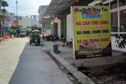 Các quán ăn với biển hiệu tiếng Trung Quốc xuất hiện khắp các con phố quanh khu chợ gỗ Phù Khê Thượng