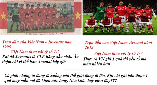  Ảnh chế so sánh trình độ của đội tuyển Việt Nam năm 1995 và 2013 khiến cộng đồng mạng tranh cãi