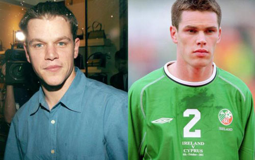 
	Hậu vệ người Ailen - Steve Finnan (phải) giống hệt nam diễn viên người Mỹ Matt Damon (trái)