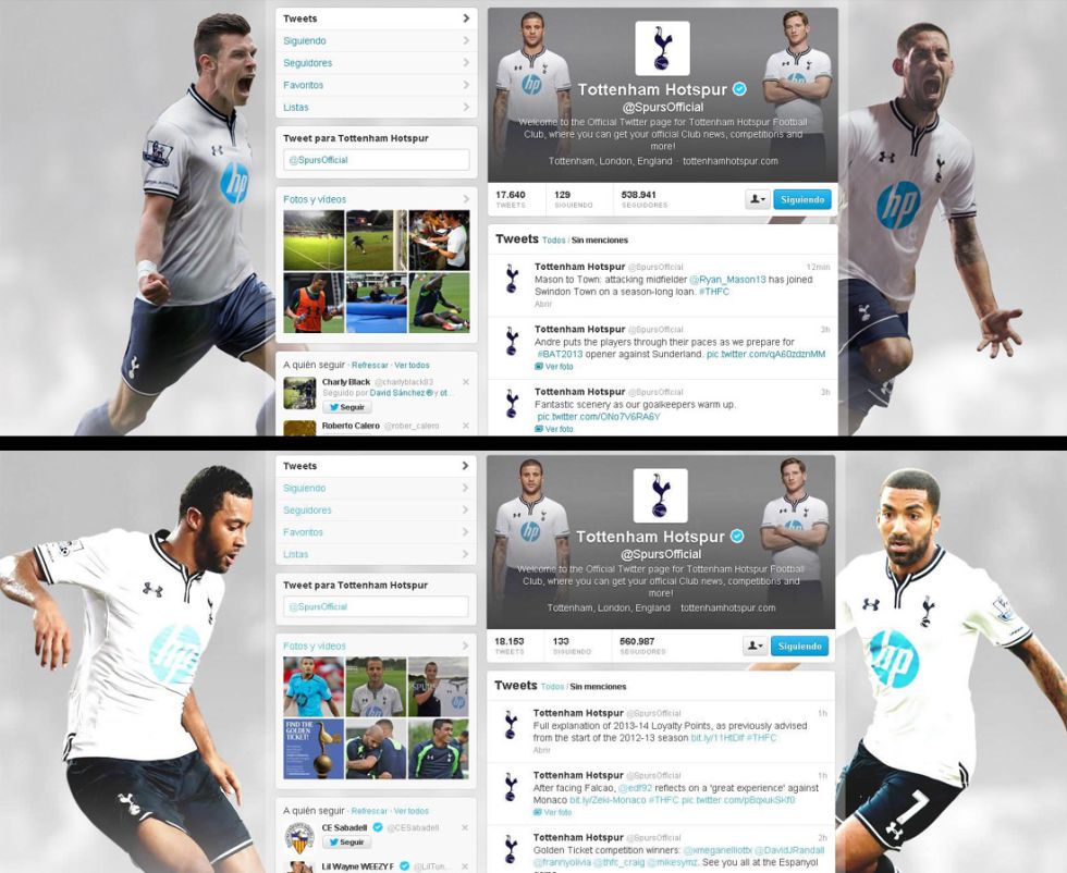 	Twitter của Tottenham cũ (trên) và mới (dưới)