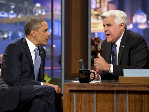 
	Tổng thống Barack Obama (trái) và Jay Leno trong chương trình "The Tonight Show". Ảnh AP