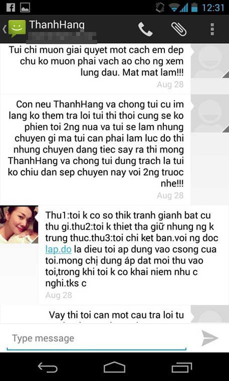  Lộ tin nhắn giữa Thanh Hằng với "người tố giật chồng"