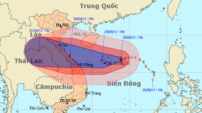 
	Đường đi của bão số 10. Ảnh: Trung tâm dự báo Khí tượng thủy văn Trung ương