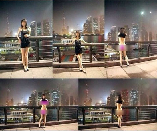 
	Cô gái trẻ gây xôn xao cho dư luận khi liên tục ăn mặc hở hang tạo dáng bên các địa danh nổi tiếng của Trung Quốc.