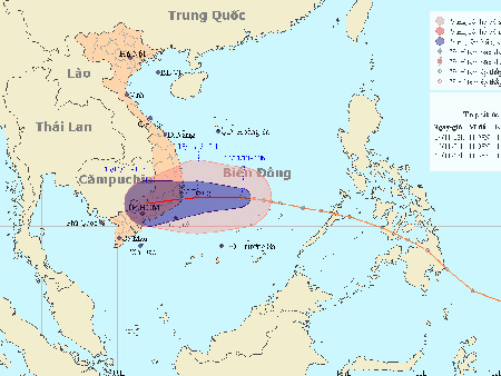 Dự báo đường đi của ATNĐ (Trung tâm Dự báo KTTVTW)