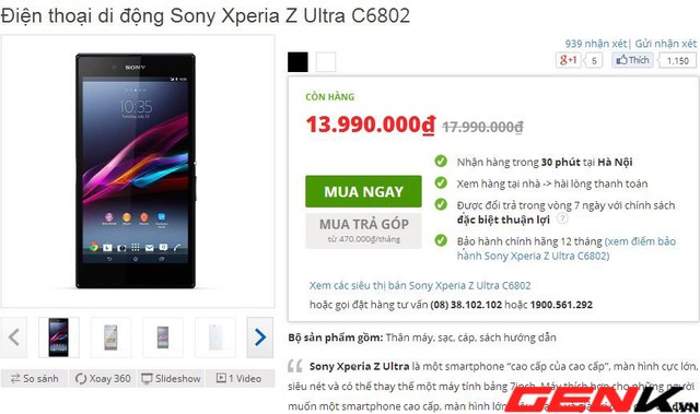 Xperia Z Ultra giảm giá sốc 4 triệu đồng tại Việt Nam