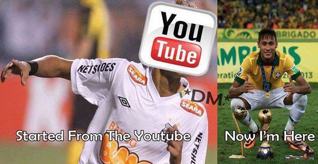 	Neymar ngày xưa chỉ được biết đến qua Youtube, giờ anh đã có vô số danh hiệu và thuộc biên chế Barca