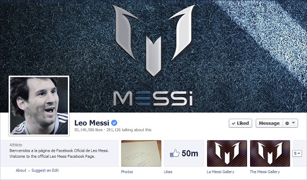 
	Một thông tin khác khá vui với Messi trong những ngày u tối này là tài khoản Facebook của anh đã vượt mốc 50 triệu lượt người &quot;thích&quot;