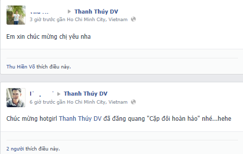 
	Facebook cá nhân của Thanh Thúy và Dương Triệu Vũ ngập tràn lời chúc của bạn bè