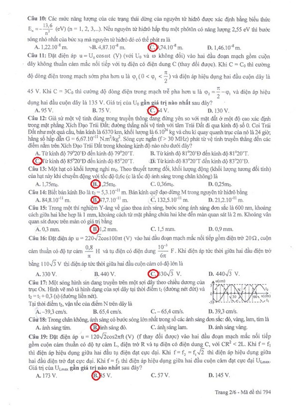 Tổng hợp đáp án của đề thi môn Vật lí khối A và A1 năm 2013