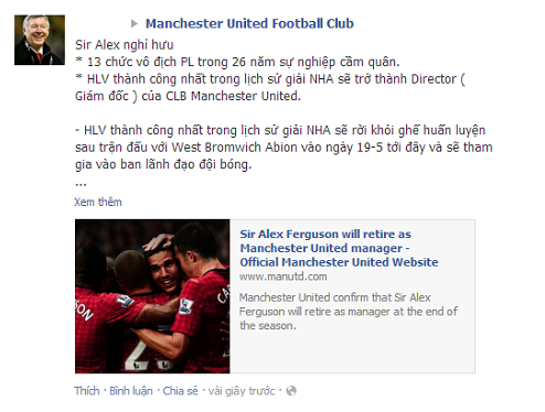 Facebook Việt "ngập lụt" hình ảnh của Sir Alex