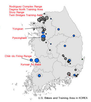 	Bản đồ căn cứ quân sự Mỹ trên lãnh thổ Hàn Quốc