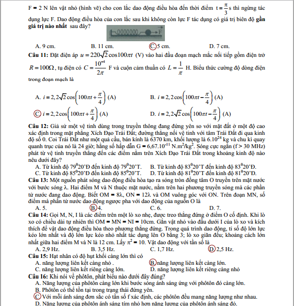 Tổng hợp các đáp án đề thi môn Vật lí khối A và A1 năm 2013