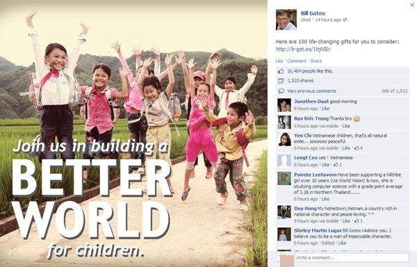 Tỷ phú Bill Gates đăng ảnh trẻ em Việt Nam trên Facebook cá nhân 1