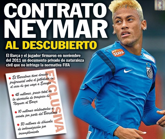 
	Trang nhất nhật báo SPORT tiết lộ hợp đồng giữa Neymar và Barca