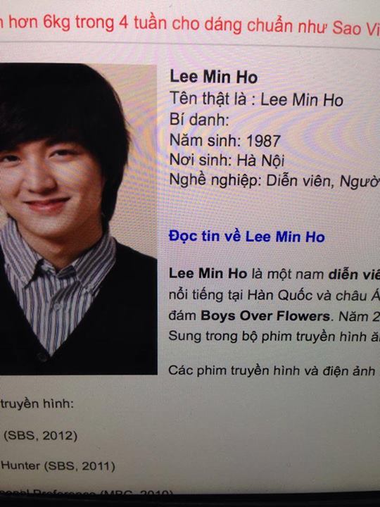 
	“Lá cải việt nam nói anh Lee Min Ho sinh ra tại Hà Nội???? Nói địa chỉ đến xin mấy chục cái áo hàng hiệu của anh trong phim The Heirs coi nào!” - một status của Phương Linh.