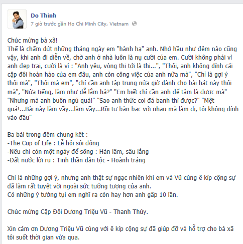 
	Những lời chúc ngọt ngào của phu quân Đức Thịnh dành cho Thanh Thúy