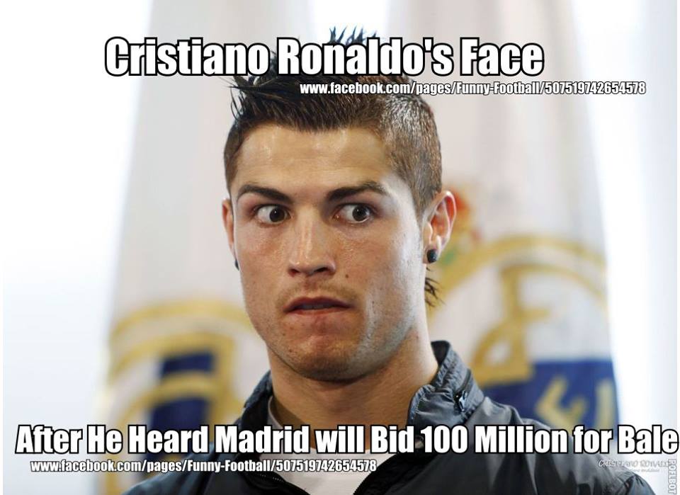 	Vẻ mặt của Ronaldo khi biết tin Real hỏi mua Gareth Bale với giá 100 triệu bảng
