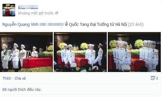 
	Lễ Truy điệu Đại tướng tại Hà Nội được cập nhật liên tục trên mạng xã hội